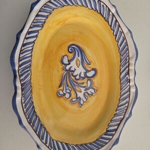 Handcrafted Yellow and Blue Ceramic Platter